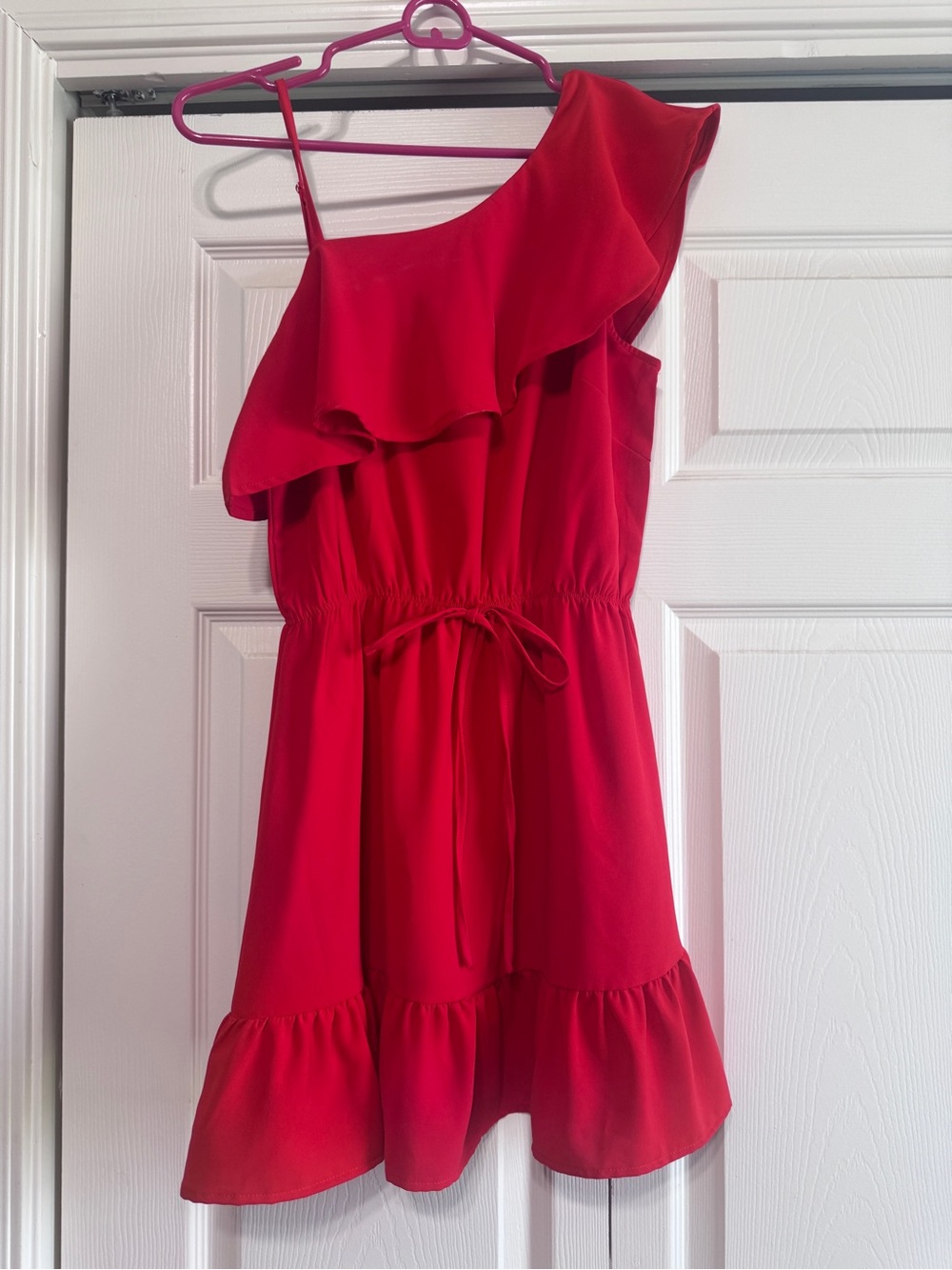 TCEC One-Shoulder Red Ruffle Dress